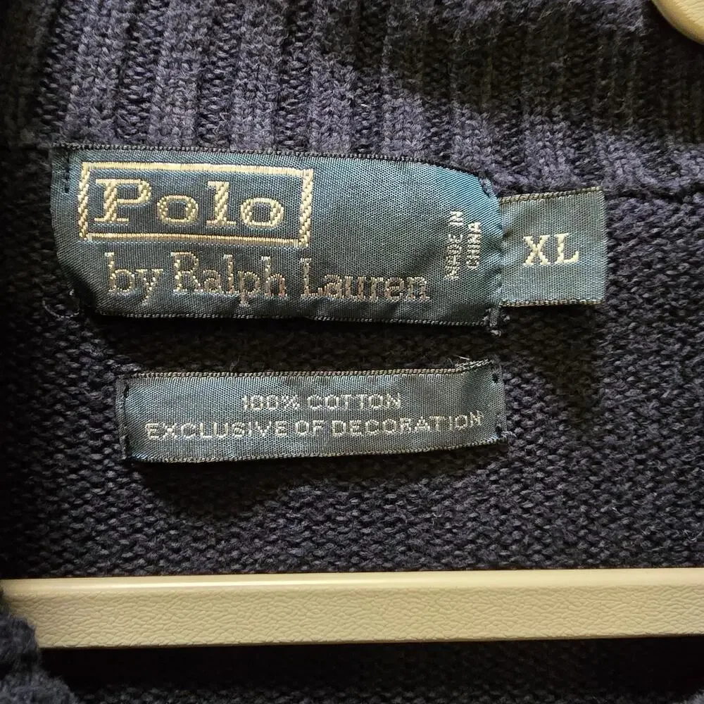 Polo Ralph Lauren 1/4 zip knit sweater 100%‎ cotton men's XL long sleeve ribbed